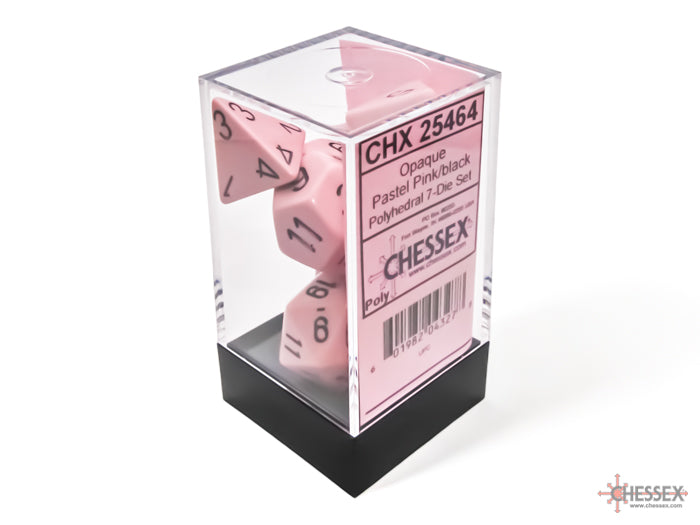 Chessex Opaque Pastel Pink/Black Polyhedral 7-Set Dice Sets