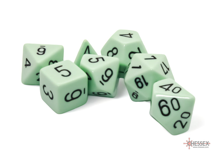 Chessex Opaque Pastel Green/Black Polyhedral 7-Set Dice Sets