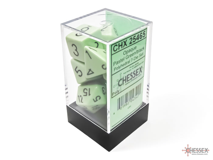 Chessex Opaque Pastel Green/Black Polyhedral 7-Set Dice Sets