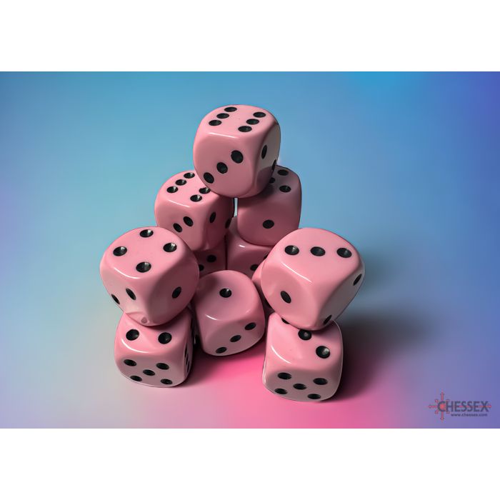 Chessex Opaque Pastel Pink/Black Six-Sided 16mm Dice