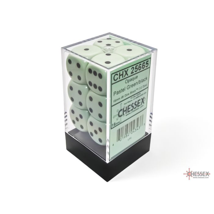 Chessex Opaque Pastel Green/Black Six-Sided 16mm Dice