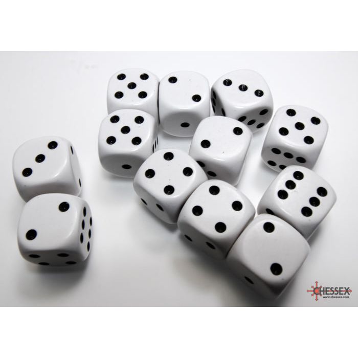 Chessex Opaque White/Black Six-Sided 16mm Dice