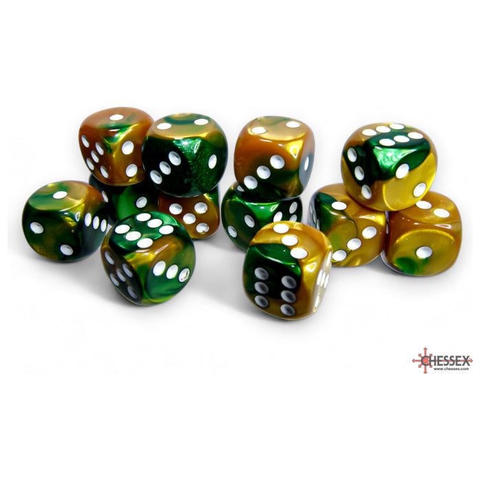 Chessex Gemini Gold-Green/White Six-Sided 16mm Dice