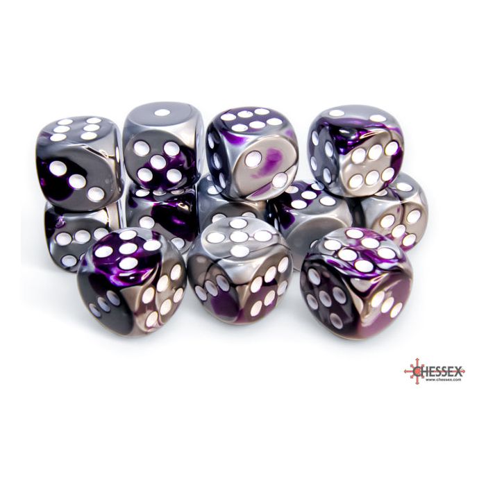 Chessex Gemini Purple-Steel/White Six-Sided 16mm Dice