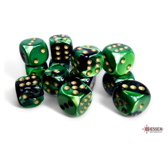 Chessex Gemini Black-Green/Gold Six-Sided 12mm Dice