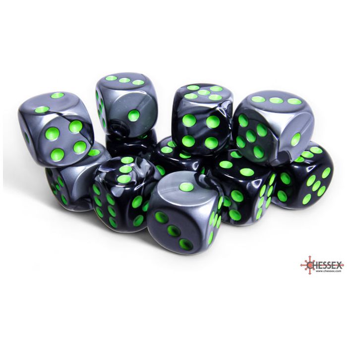 Chessex Gemini Black-Grey/Green Six-Sided 12mm Dice