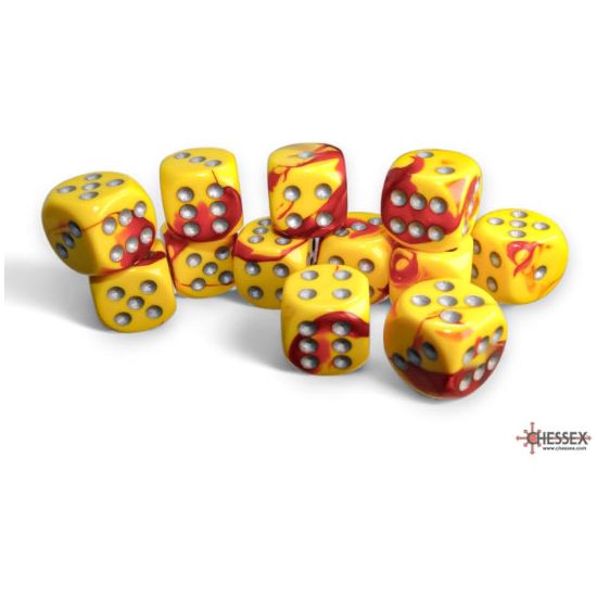 Chessex Gemini Red-Yellow/Silver Six-Sided 16mm Dice