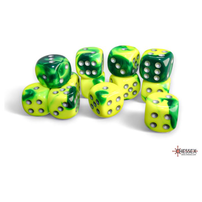 Chessex Gemini Green-Yellow/Silver Six-Sided 16mm Dice