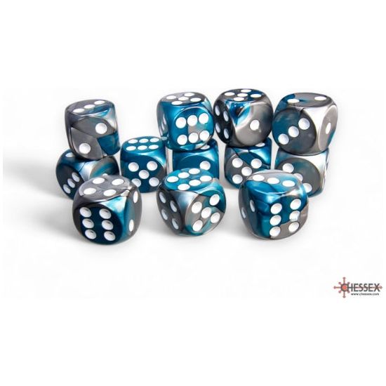 Chessex Gemini Teal-Steel/White Six-Sided 16mm Dice