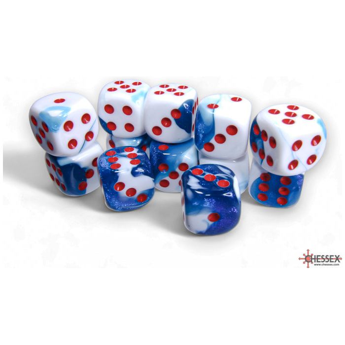 Chessex Gemini Astral Blue-White/Red Six-Sided 16mm Dice