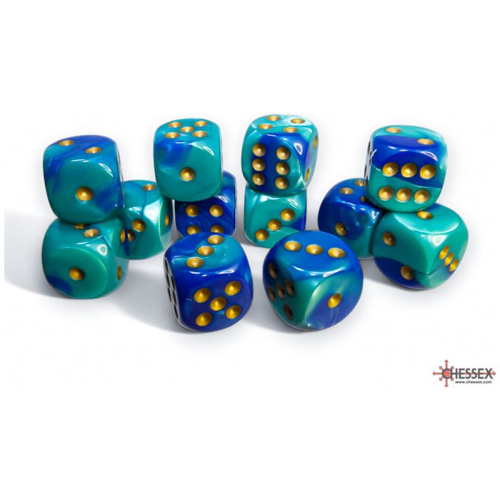 Chessex Gemini Blue-Teal/Gold Six-Sided Dice 16mm