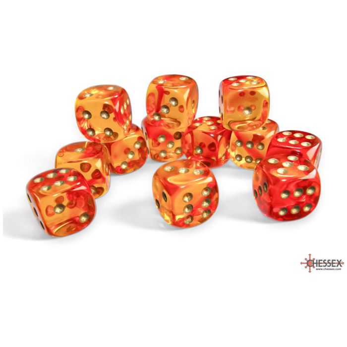 Chessex GeminiTranslucent Red-Yellow/Gold Six-Sided 16mm Dice