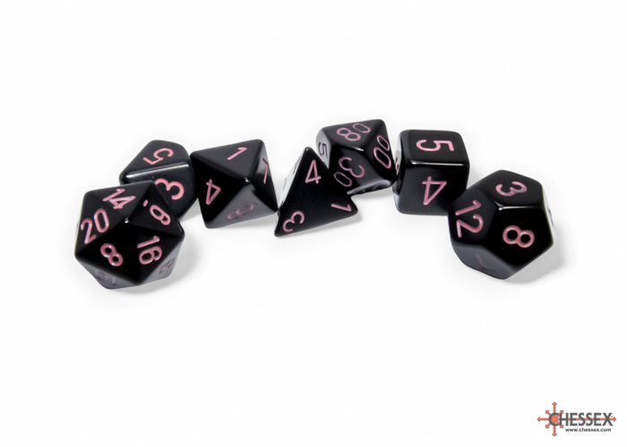 Chessex Opaque Black/Pink Polyhedral 7-Set Dice Sets
