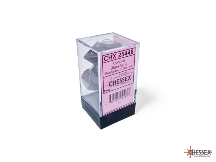 Chessex Opaque Black/Pink Polyhedral 7-Set Dice Sets