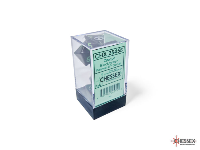 Chessex Opaque Black/Green Polyhedral 7-Set Dice Sets