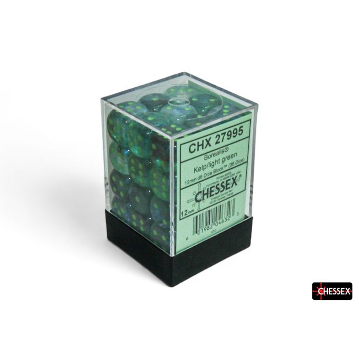 Chessex Borealis Luminary Kelp/Light Green Six-Sided 12mm Dice
