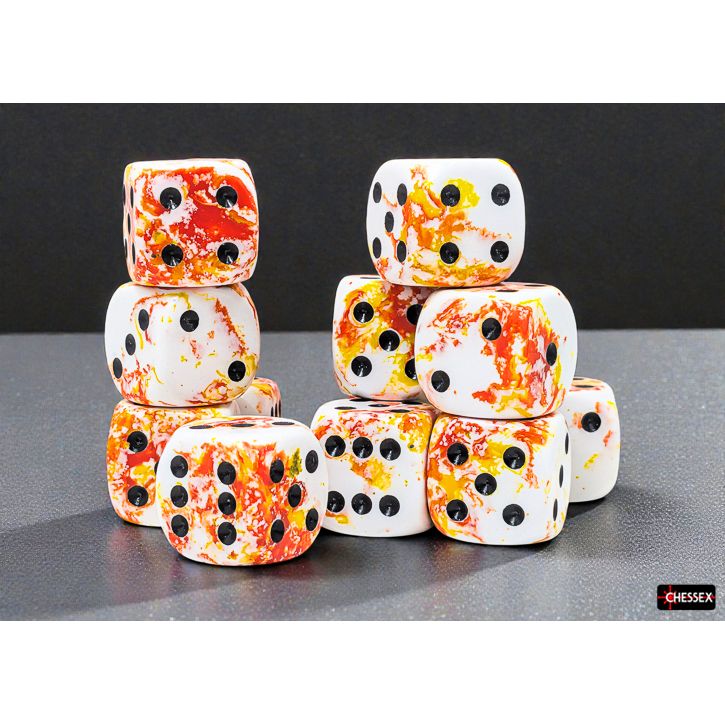 Chessex Brush Sunrise/Black Six-Sided 16mm Dice