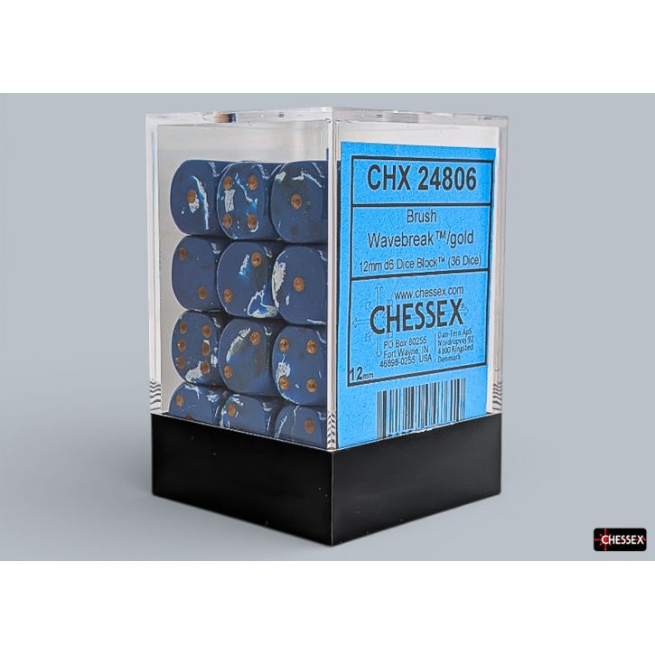 Chessex Brush Wavebreak/Gold Six-Sided 12mm Dice