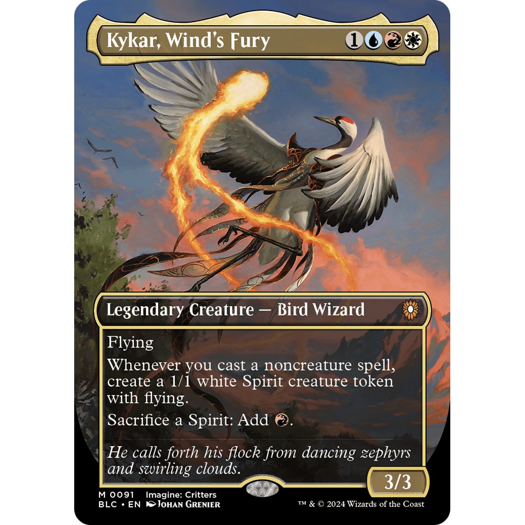 Kykar, Wind's Fury (Borderless) (BLC-091) - Bloomburrow Commander (Borderless)