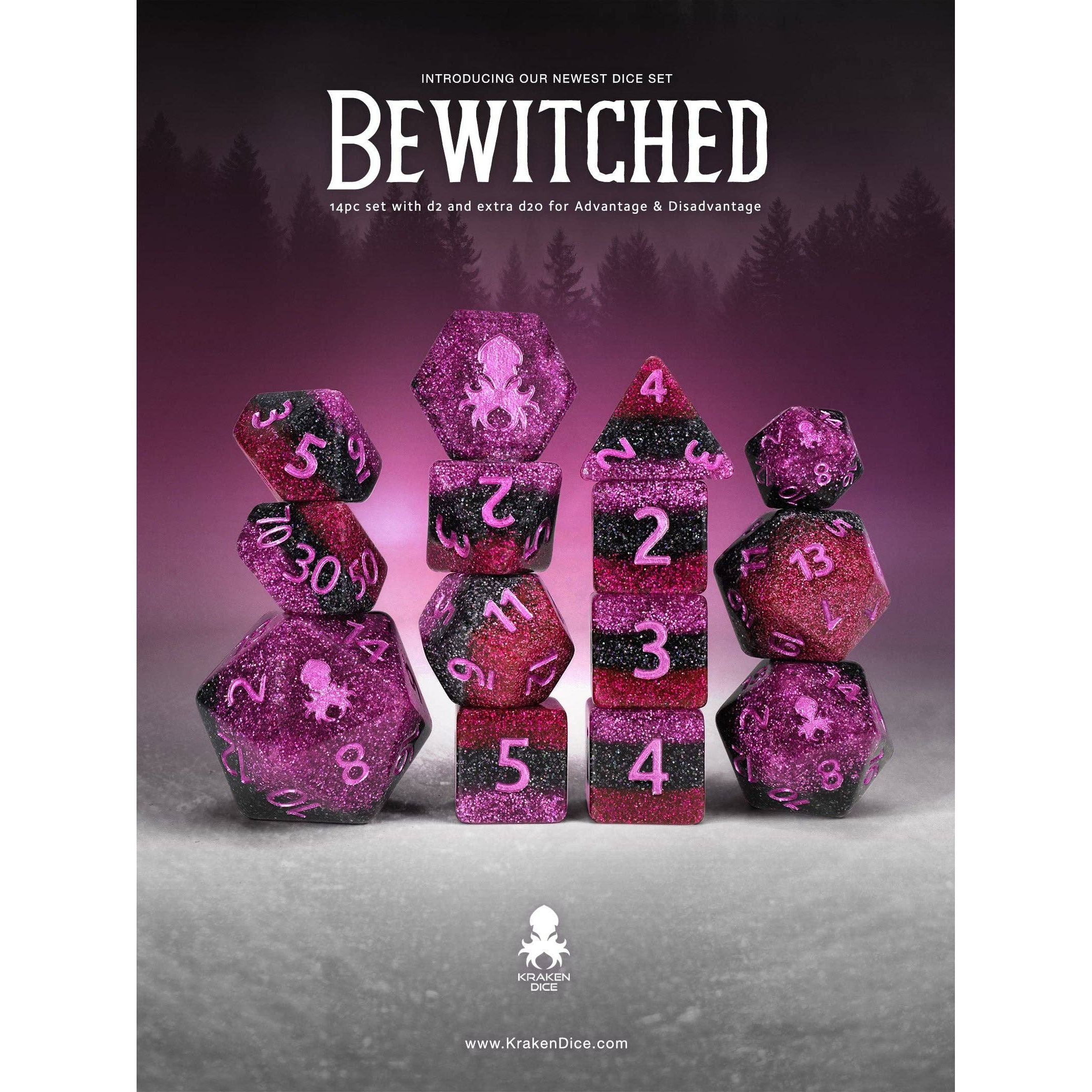 Bewitched 14pc Dice Set Inked in Pink