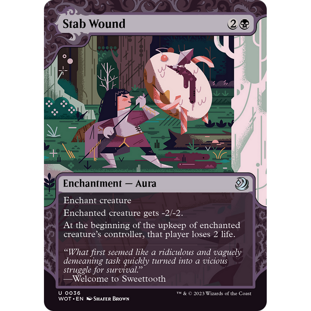 Stab Wound (WOT-036) - Wilds of Eldraine: Enchanting Tales: (Showcase) (Borderless) Foil