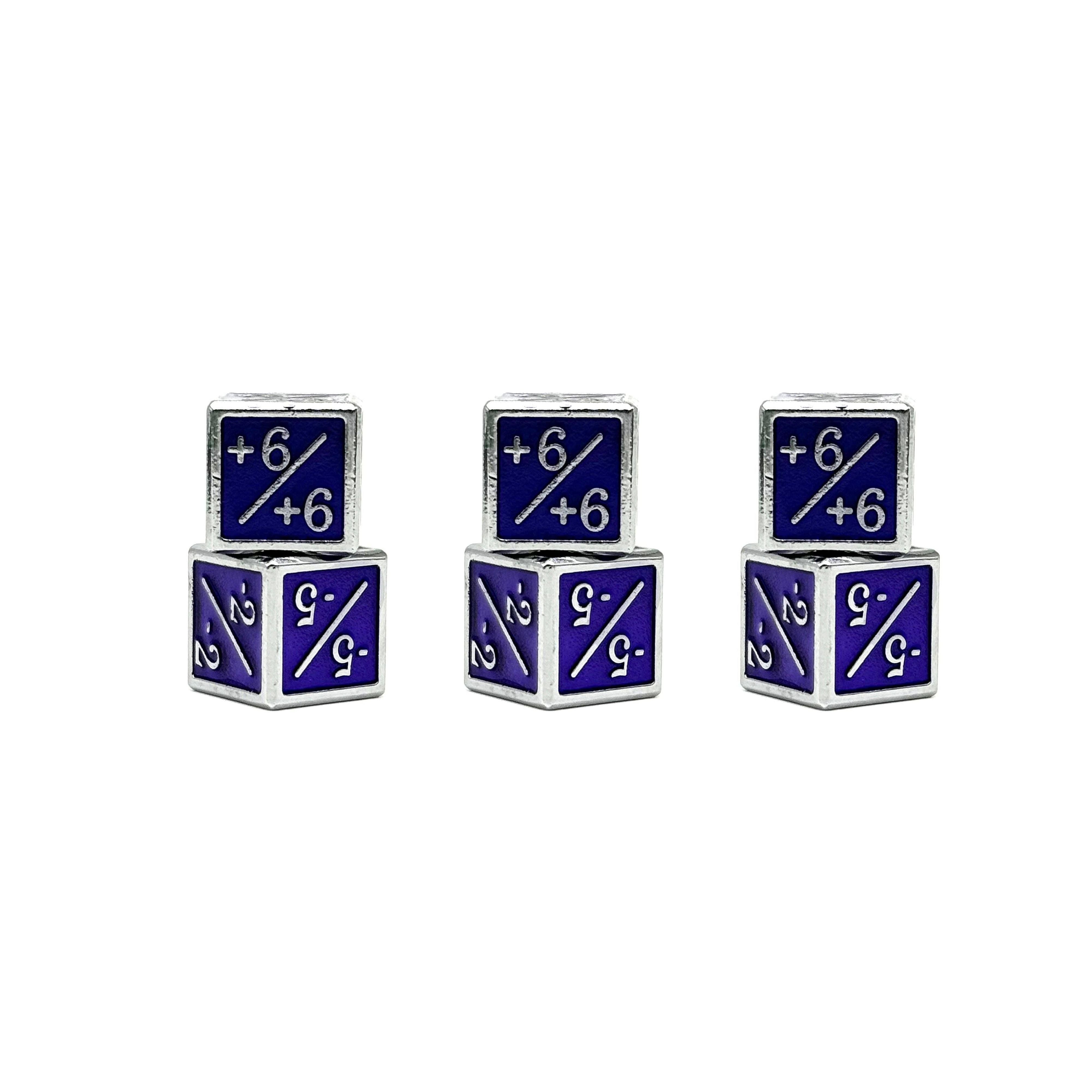1/+1 & -1/-1 D6 Purple Pack of 6 CCG Metal Dice