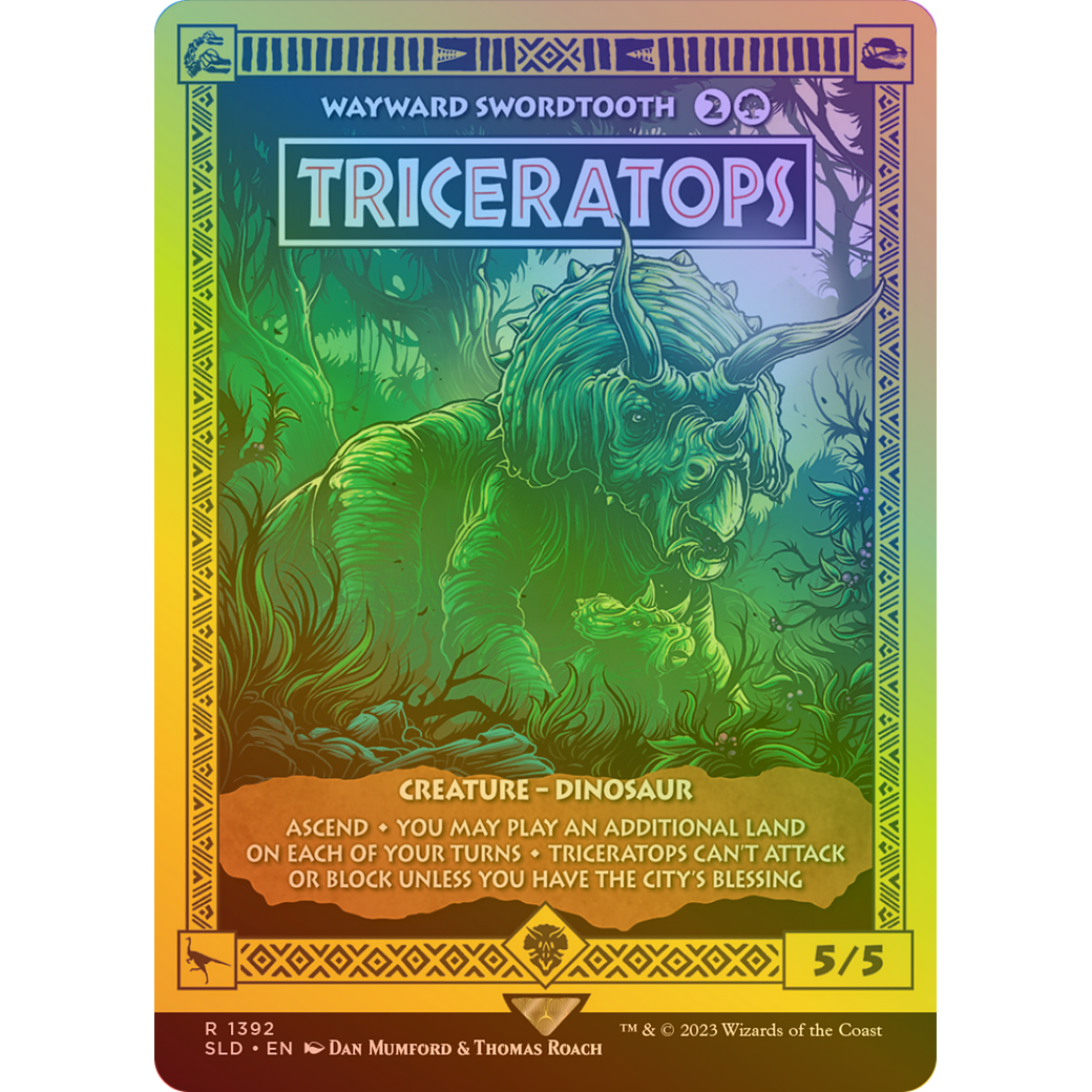 Triceratops - Wayward Swordtooth (Rainbow Foil) (SLD-1392) - Secret Lair Drop / Triceratops (Borderless) Foil