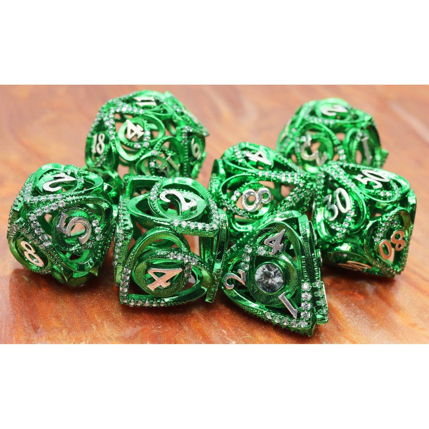 Hollow Hearts: Jeweled Green - Metal RPG Dice Set
