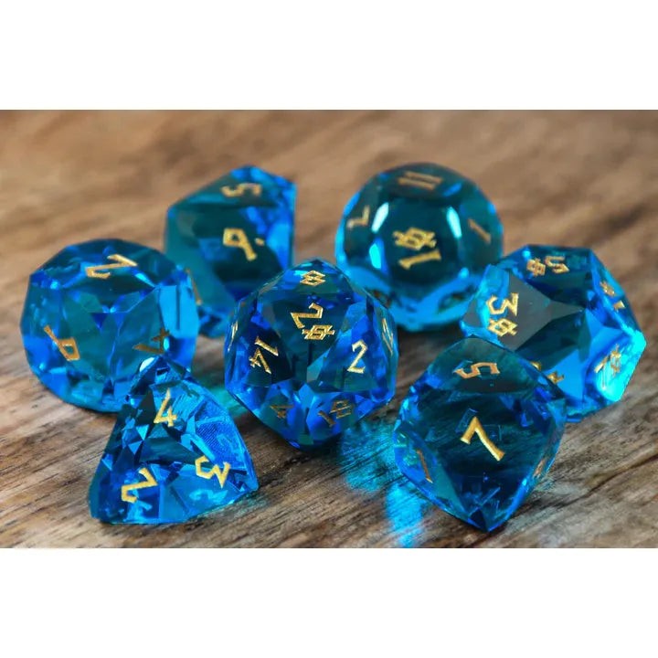 Misty Mountain - Aquamarine - 7-set Multifaceted Glass Dice