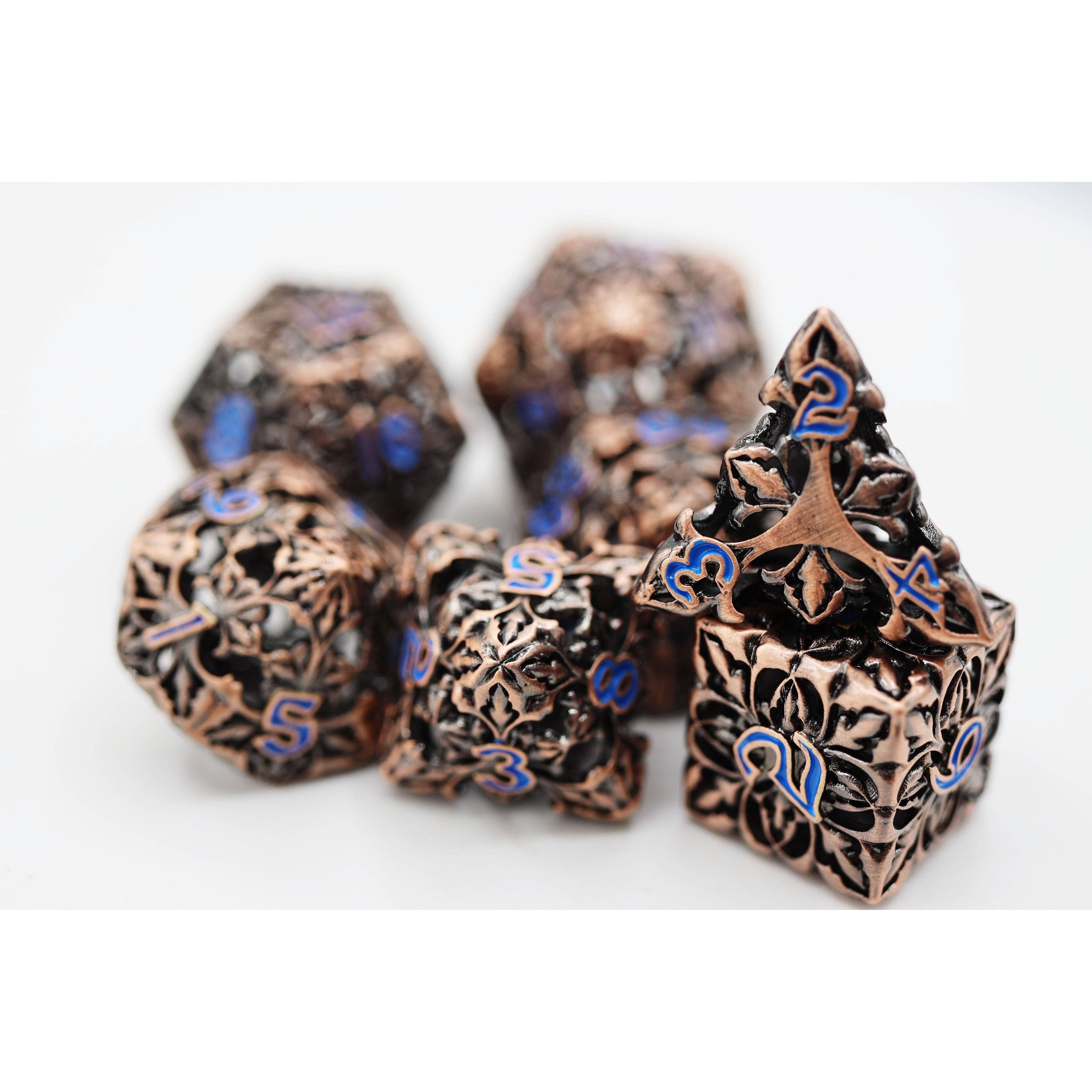 Fleur de Lis: Copper Azul - Hollow Metal RPG Dice Set
