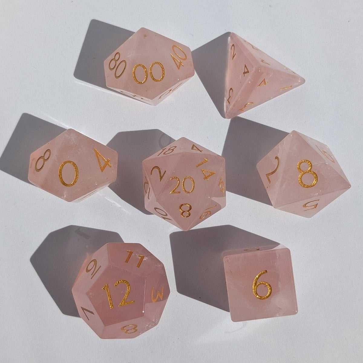 Rose Quartz - 7 Piece Polyhedral Gemstone Dice Set