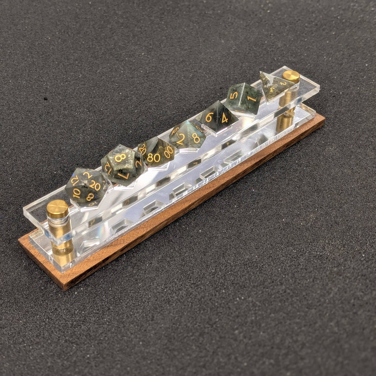 Acrylic Dice Set Display With Wooden Accent: Maple