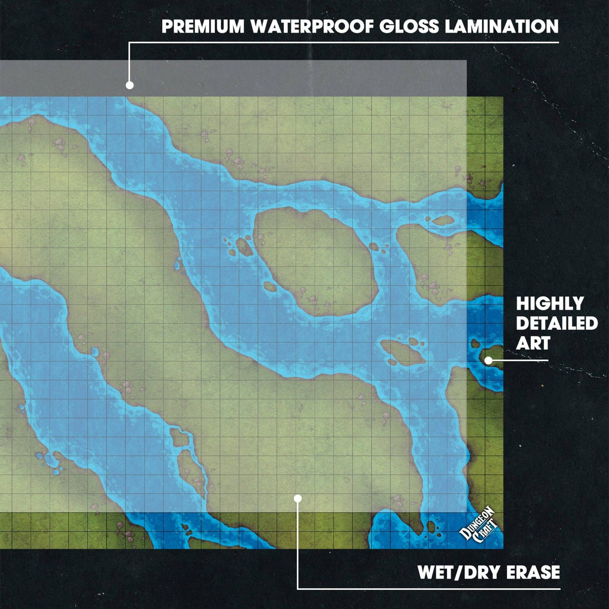 Dungeon Craft Battlemap: Grasslands and River - Double-Sided Dry/Wet Erase RPG Map
