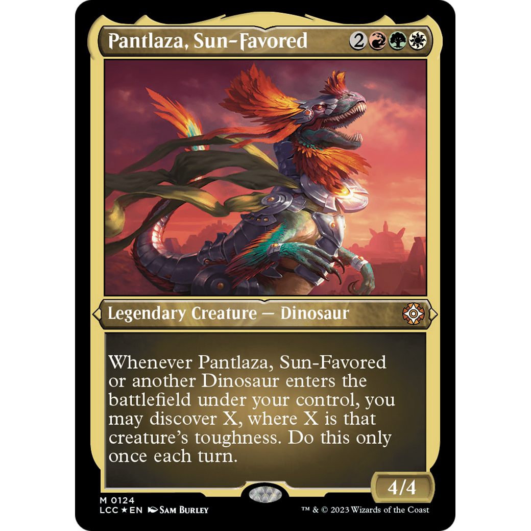 Pantlaza, Sun-Favored (LCC-124) - The Lost Caverns of Ixalan Commander Etched Foil