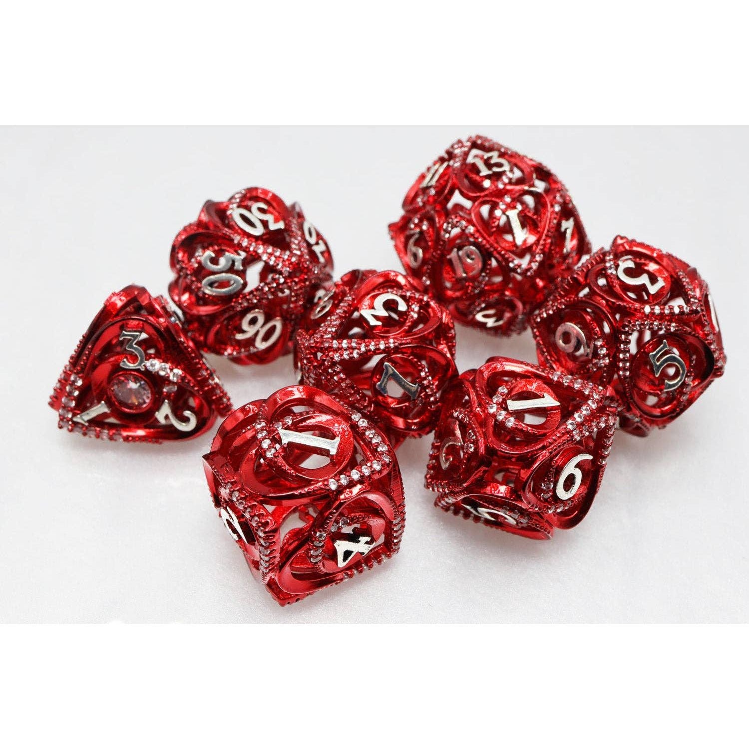 Hollow Hearts: Jeweled Red - Metal RPG Dice Set