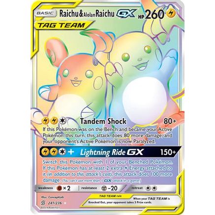 Raichu & Alolan Raichu GX (Secret) 241/236 - SM  Unified Minds Holofoil