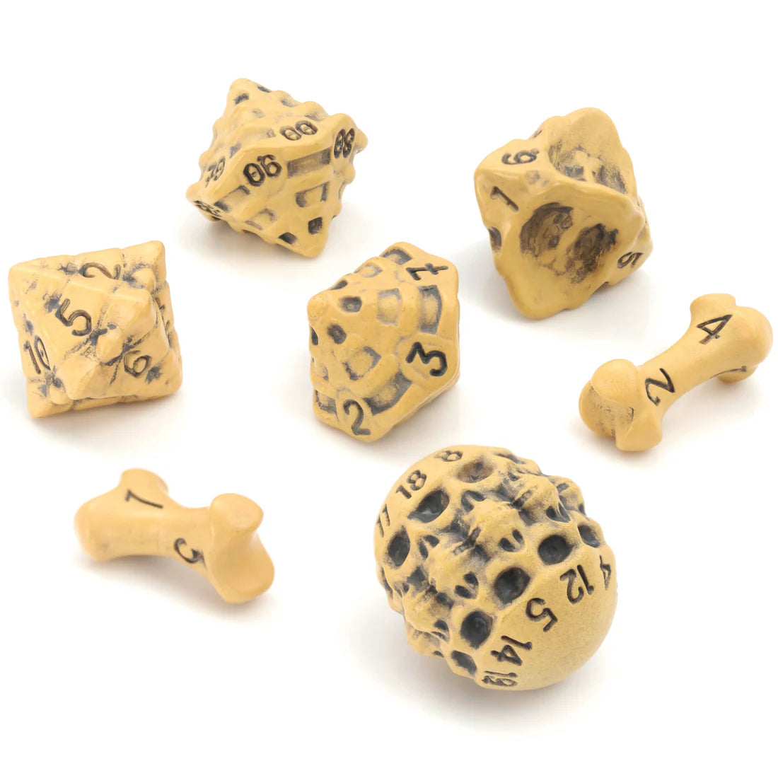 Ancient Bone Yellow Skull & Bone 7 Dice Set