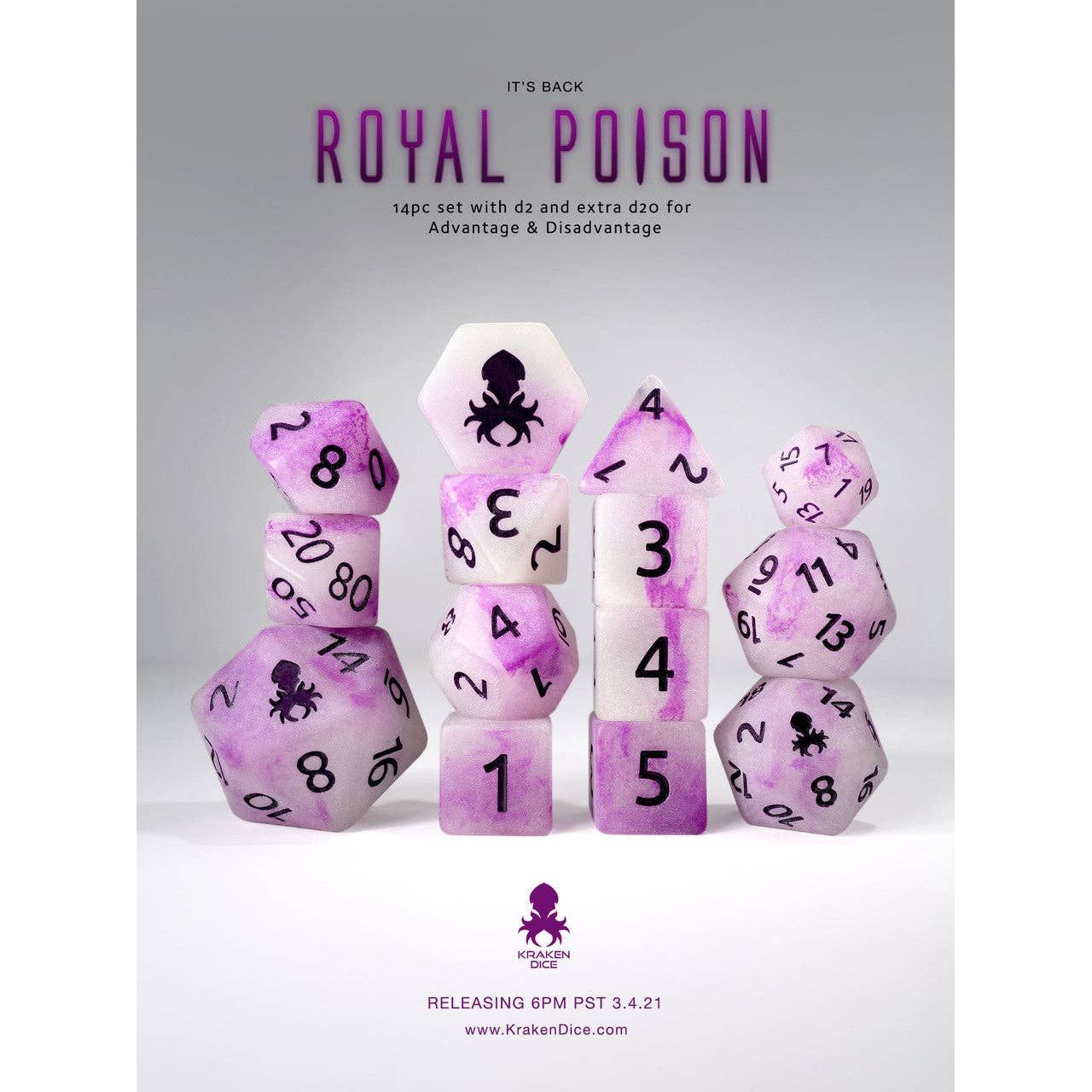 Mutagen: Royal Poison 14pc Glow in the Dark Purple Ink Dice Set