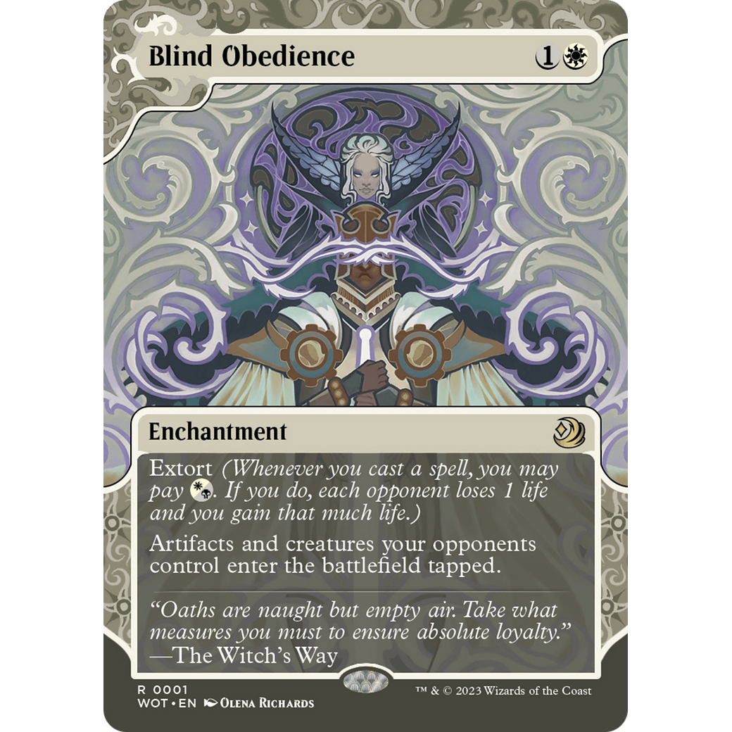 Blind Obedience (WOT-001) - Wilds of Eldraine: Enchanting Tales: (Showcase) (Borderless)