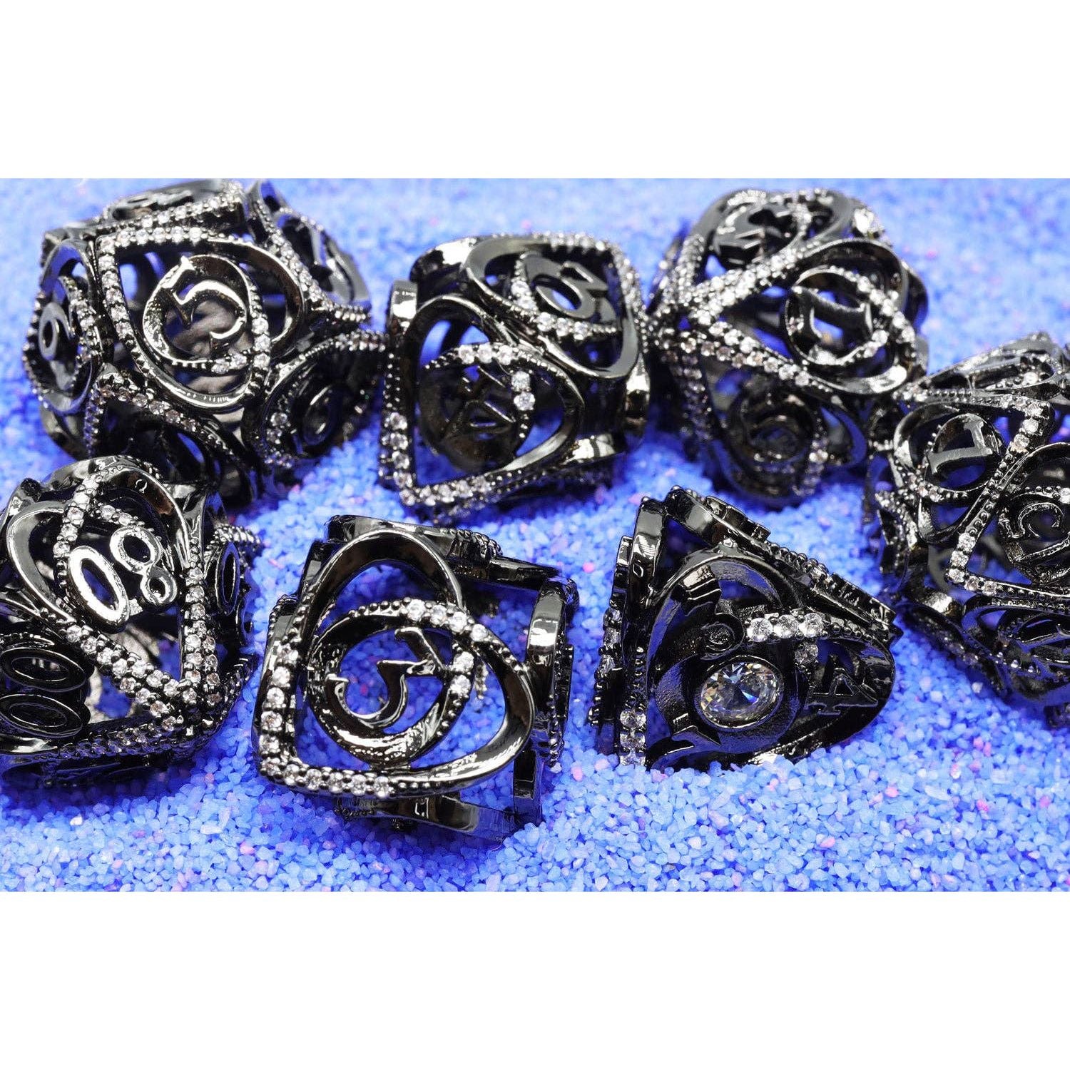Hollow Hearts: Jeweled Midnight Metal - Metal RPG Dice Set