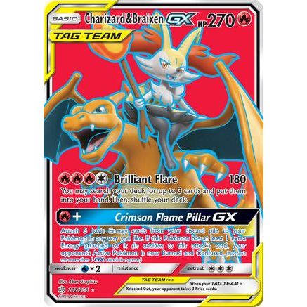 Charizard & Braixen GX (Full Art) 212/236 - SM  Cosmic Eclipse Holofoil