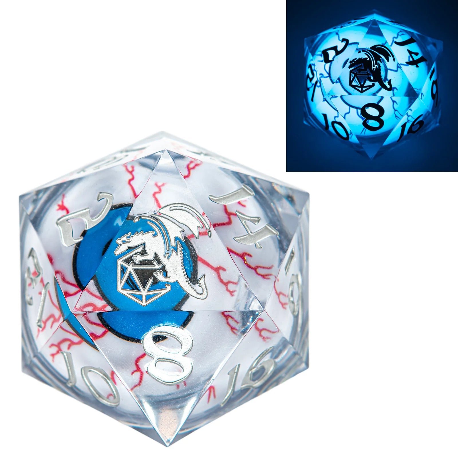 Captured Magic Sharp Edge Liquid Core LED Resin D20 55mm - Always Watching Blue