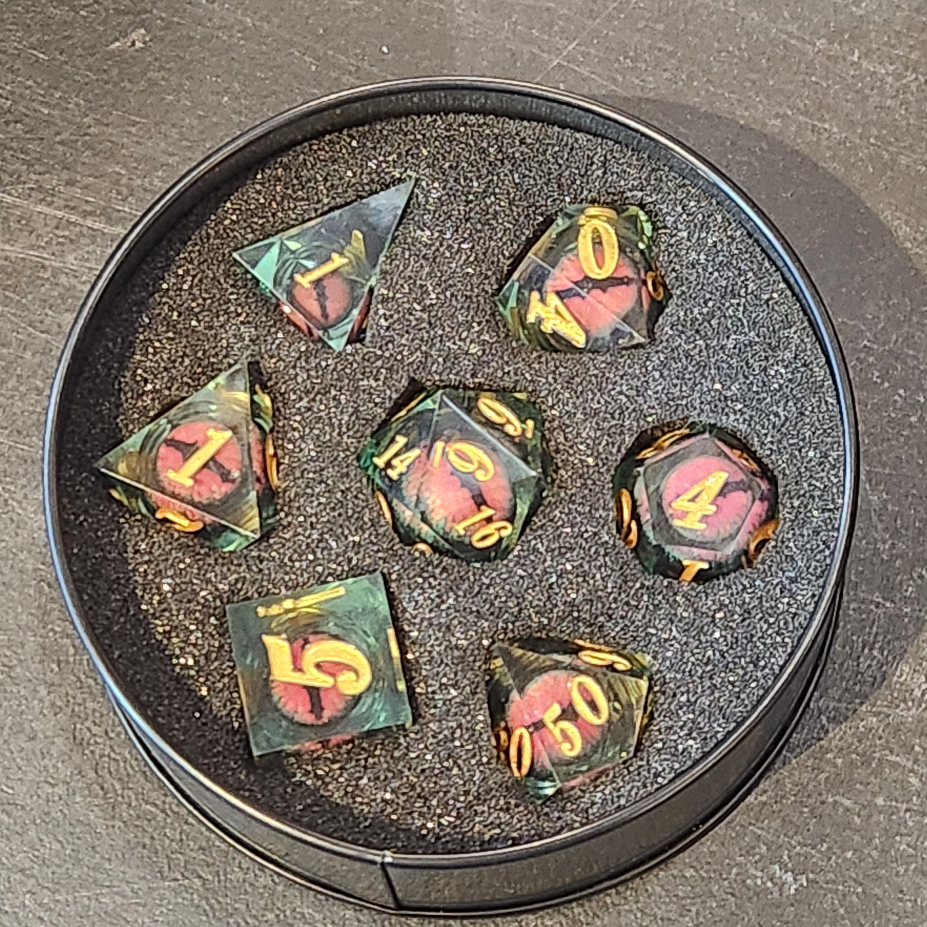 Liquid Core Dice Set: Green Red Eyeball