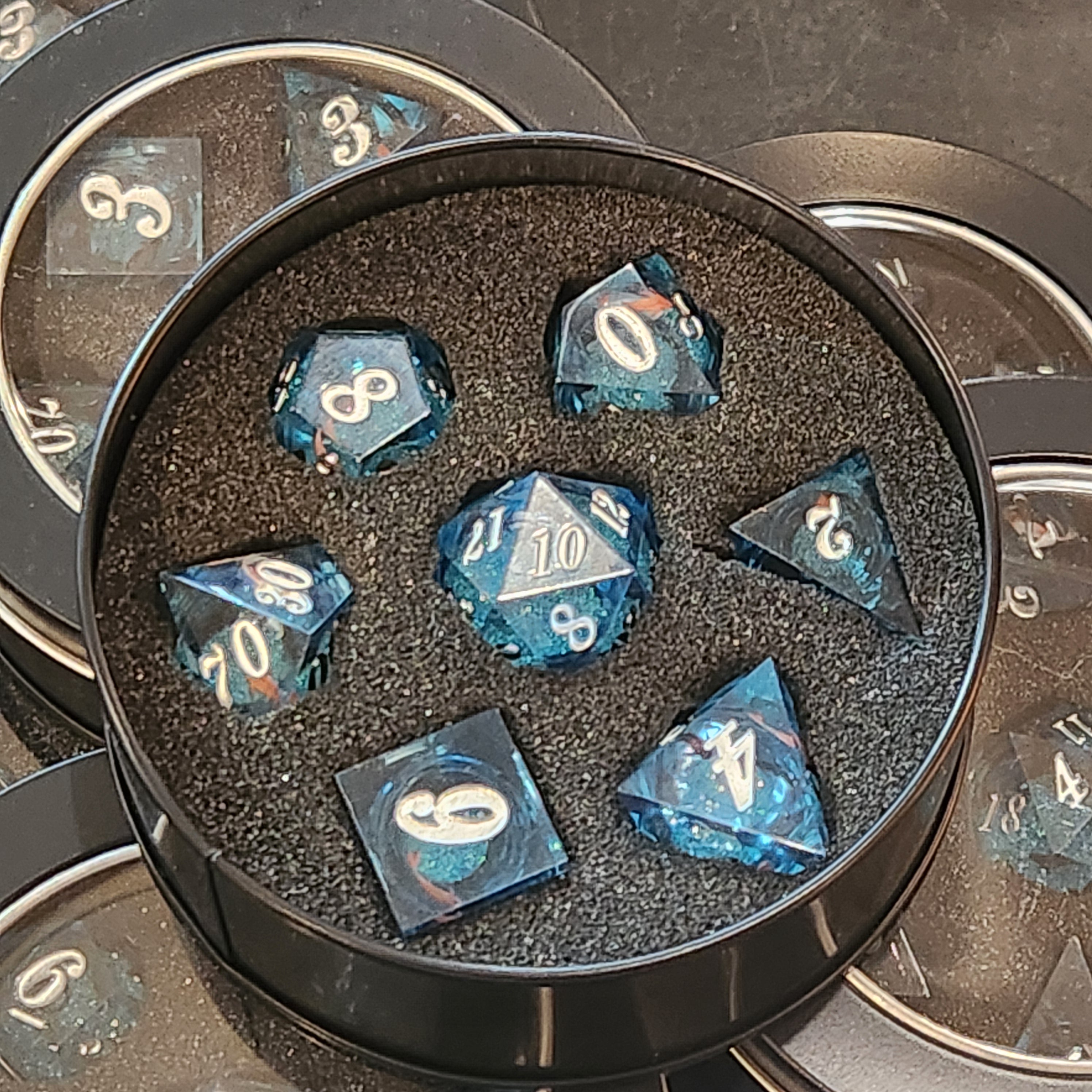 Liquid Core Dice Set: Wathet Koi QuickSand Ball