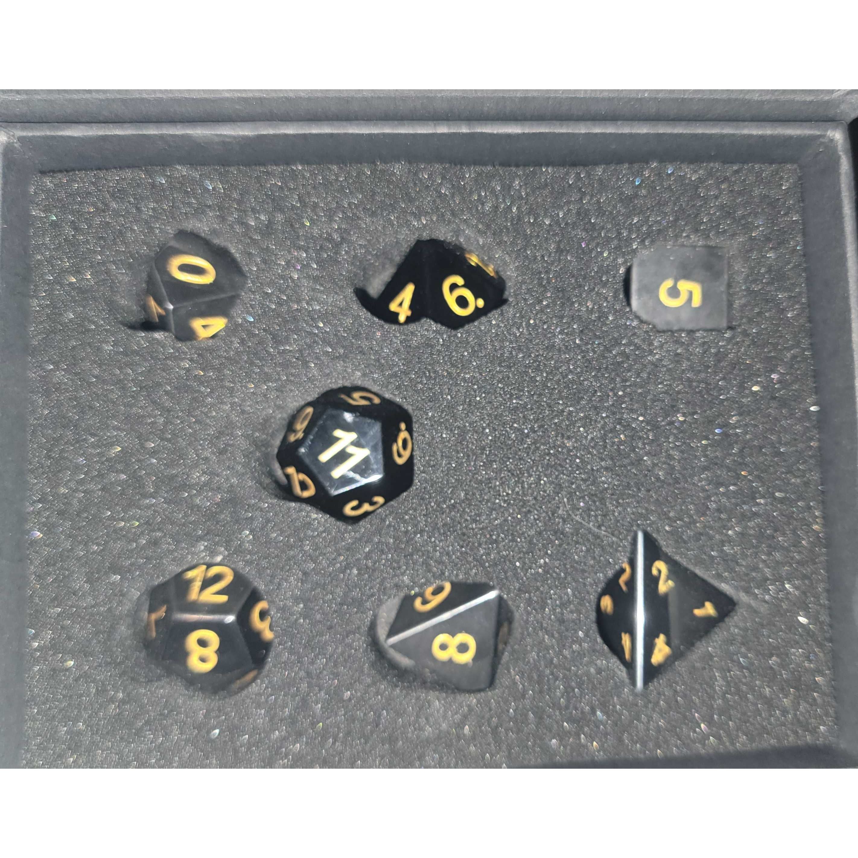 Black and Gold 7-set Obsidian Dice, Used