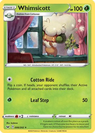 Whimsicott 6/202 - SWSH01 Sword & Shield Base Set Reverse Holofoil