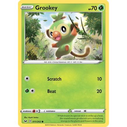 Grookey (011) 11/202 - SWSH01 Sword & Shield Base Set Reverse Holofoil