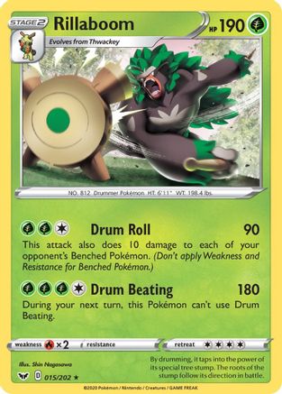 Rillaboom (015) 15/202 - SWSH01 Sword & Shield Base Set Reverse Holofoil