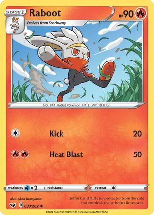 Raboot (033) 33/202 - SWSH01 Sword & Shield Base Set Reverse Holofoil