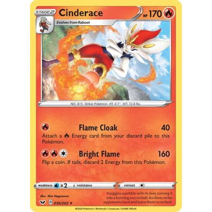 Cinderace (036) 36/202 - SWSH01 Sword & Shield Base Set Reverse Holofoil